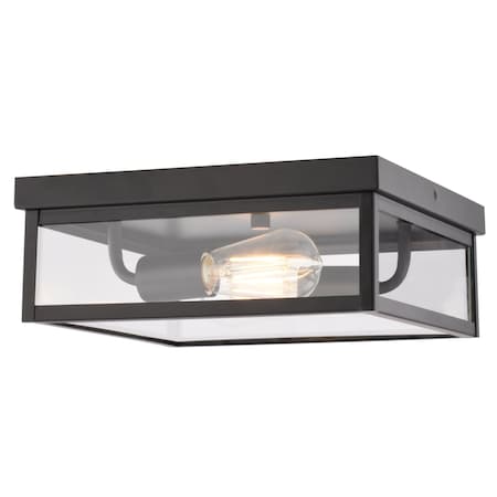Vaxcel Clinton 12 in W Matte Black Outdoor Flush Mount Ceiling Light Clear Glass T0809