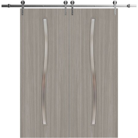 Sartodoors Modern Double Barn Door 56 x 96 inches, BASIC 3002 Oak Franko, 13FT Silver Rail Track Set, Solid BASIC3002DB-S-DUFR-5696