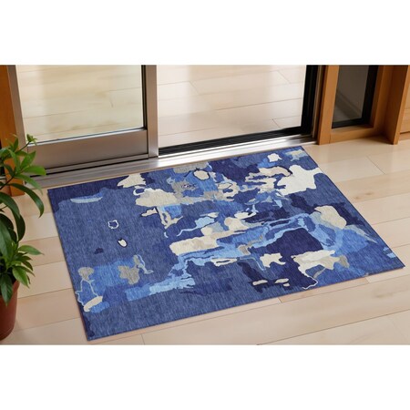 Homeroots 3' X 5' Navy Blue Ivory And Gray Abstract Washable Indoor Outdoor Area Rug 599586