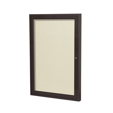 Ghent Indoor/Outdoor Enclosed Vinyl Bulletin Board, Bronze Aluminum Frame, 3'H x 2'W, 1 Door, Ivory PB13624VX-185