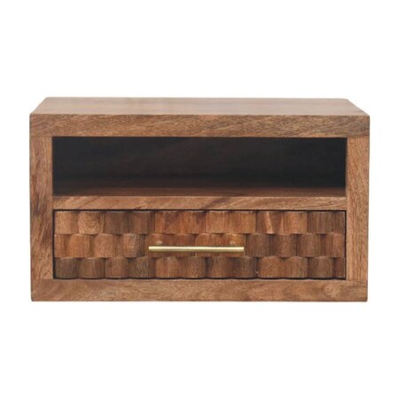 Homeroots 18" Brown Solid Wood Carved Geometric One Drawer Floating Nightstand 712845