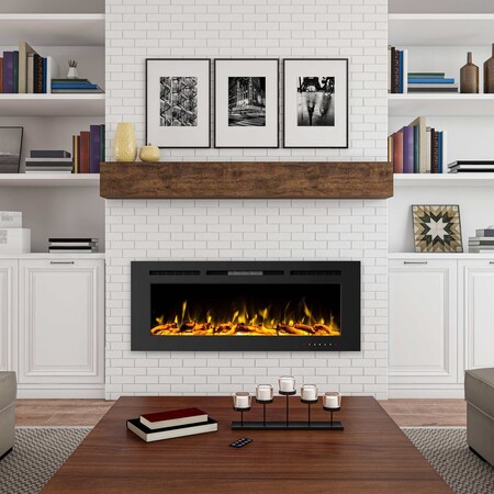 Northwest 60in Wall Mounted Electric Fireplace Recessed Heater with Front Vent, Remote, LED Flames 80-EFFV-6