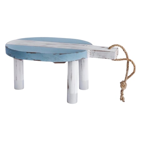 Homeroots 10in Blue And White Solid Wood Handmade Round Riser 636198