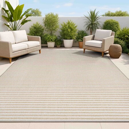 Jonathan Y Aarhus High-Low Minimalist Scandi Striped Beige/Cream 4 ft. x 6 ft. Indoor/Outdoor Area Rug SCN102C-4