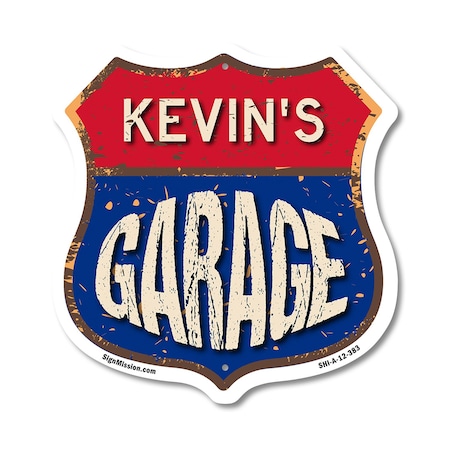 Signmission Kevin's Garage, 12 Inch X 12 Inch, Aluminum Metal Sign SHI-A-12-383-KEVIN