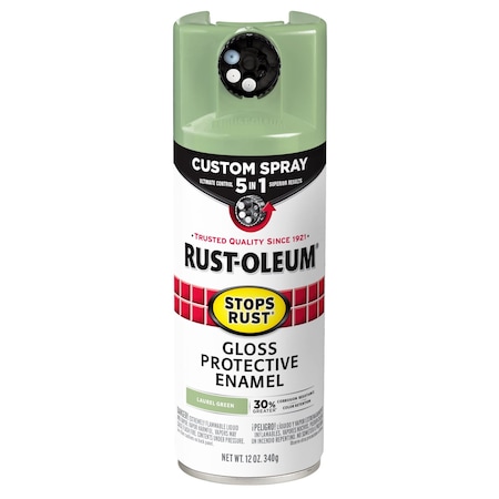 Rust-Oleum Spray Paint, Laurel Green, Gloss, Solvent, 12 oz 384753