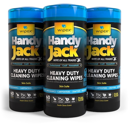 Wipex Heavy Duty Cleaning Wipes 60ct Canisters, 3PK, 180 Wipes, Handy Jack, 3PK WX72009HJC3