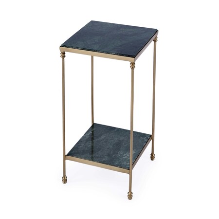 Homeroots 24" Green and Gold Marble and Iron Square End Table With Shelf 634882