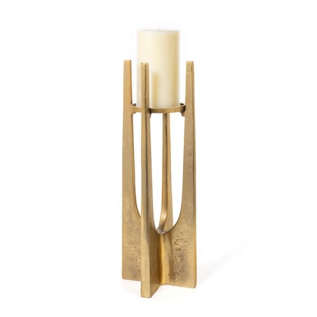 Homeroots 16" Gold Distressed Aluminum Geometric Tabletop Pillar Candle Holder 576821
