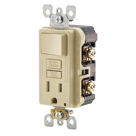 Leviton Self-Test GFCI Receptacle, Combination with Switch 15 Amp, 125 Volt, 5-15R NEMA GFSW1-I