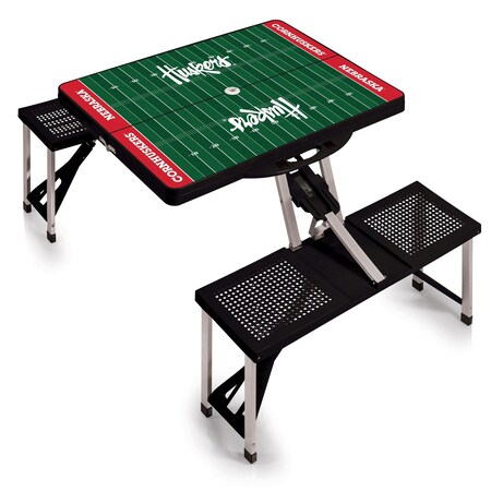 Picnic Time Family Of Brands Nebraska Cornhuskers - Football Field - Picnic Table Portable Folding Table, Black 811-00-175-405-0
