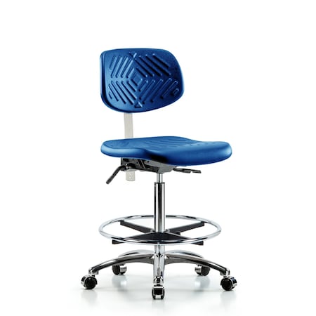Blue Ridge Ergonomics Poly Clean Room Chair, High Bench, Foot Ring, Casters, Blue BR-NCR-PHBCH-CR-T0-A0-CF-CC-BLU