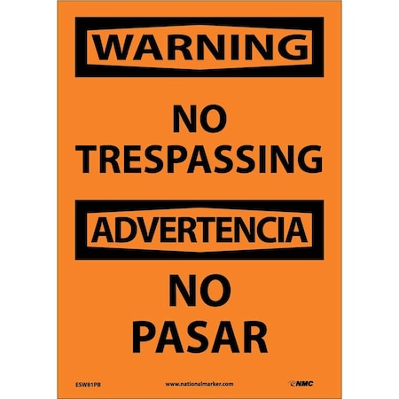 Nmc Warning No Trespassing Sign - Bilingual, ESW81PB ESW81PB