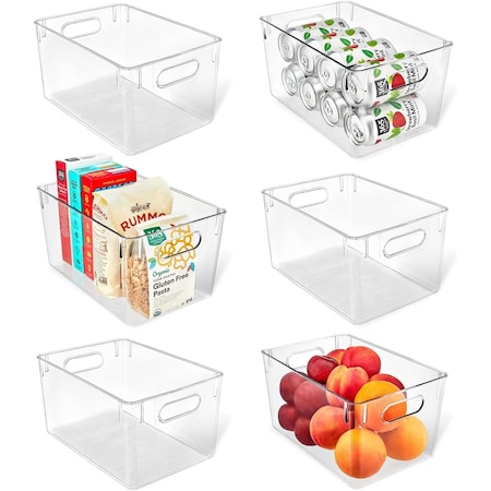 Lifemaster Multi-Purpose Refrigerator Bins, Large Capacity Stackable Organizer with Grip Handles, 6PK LMLRGST66