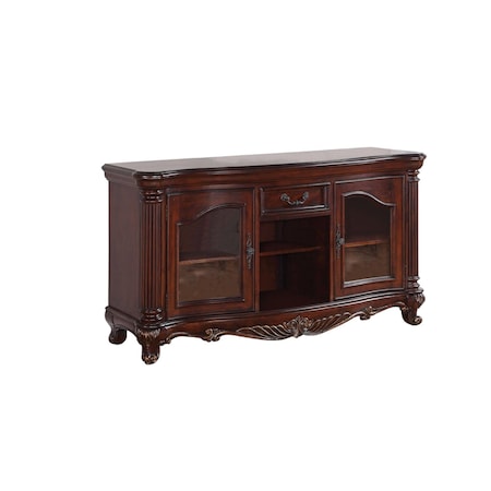 Homeroots 65in Brown Cherry Cabinet Enclosed Storage TV Stand with Bookcase 347032