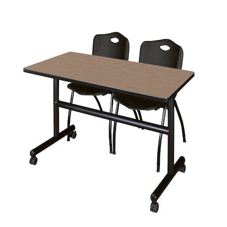 Regency Kobe Flip-Top Training Nesting Table W/ 2 M Stack Chairs, 48 in W, 30 in L, Noble Oak MKFT4830NO47BK