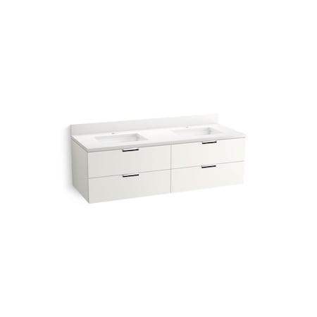 Kohler Maxstow 60 wall-hung bathroom vanity cabinet with sink and quartz top White K-34657-0