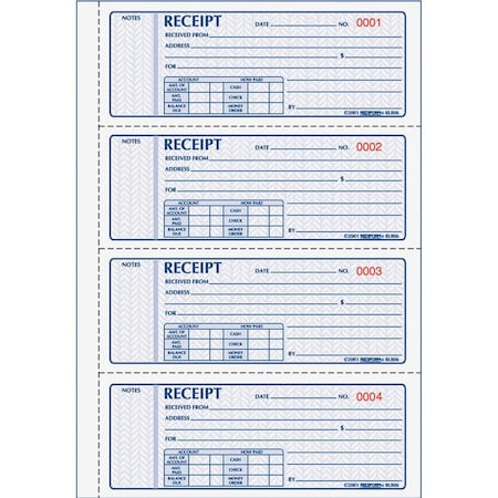Rediform Money Receipt Book, 2-Part, Carbonless, 2-3/4" x 7", 400 Sets/Book 8L816