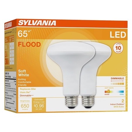 Sylvania LED Bulb, FloodSpotlight, BR30 Lamp, 65 W Equivalent, E26 Lamp Base, Dimmable, Warm White Light 73954
