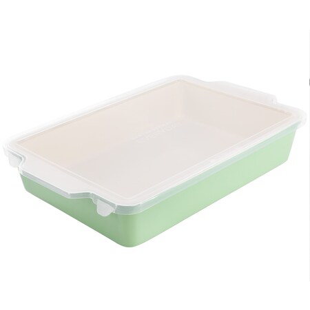 Martha Stewart Everyday Tilden 9in x 13in Stoneware Baker with Lid in Green 142235.02