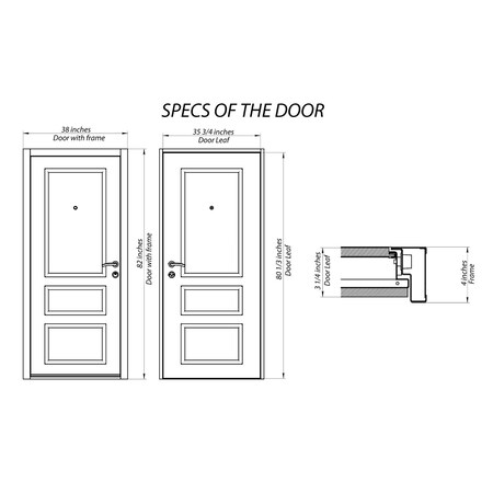 Vdomdoors Steel Door Deux 6500 White Stainless Inserts Single Modern Painted DEUX6500EXD-WS-W36 x H80-Right-hand Inswing