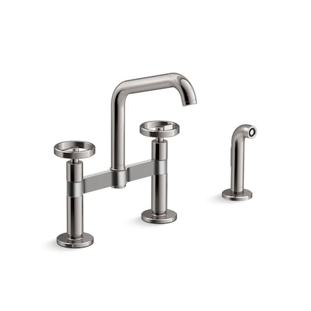 Kohler Billet Two-hole bridge kitchen sink faucet with side sprayer 28665-9-TT