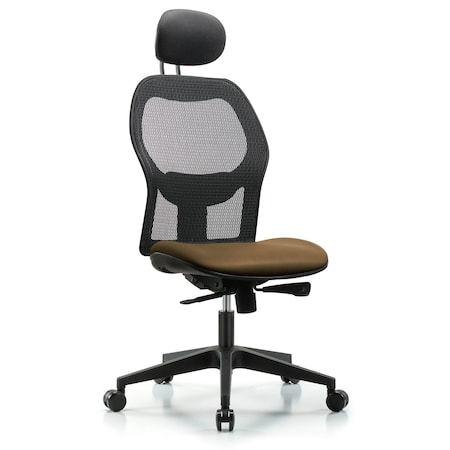 Blue Ridge Ergonomics Mesh Back Chair, Taupe Seat, Head Rest, Casters BR-EXE-VMDHCH-RG-H1-A0-RC-8809