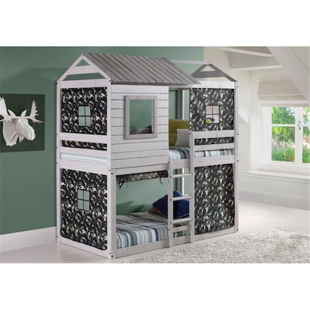 Highboy PD-1370TTLG-GC Deer Blind Twin Over Twin Size Bunk Loft Bed with Green Camo TentLight Grey HI471962