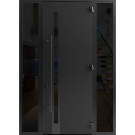 Vdomdoors Front Exterior Prehung Steel Door Ronex1033 Teak 96 2 Sidelight Exterior Windows Sidelites Entry RONEX1033EXD-OAK-W12+36+12xH96-LH-I