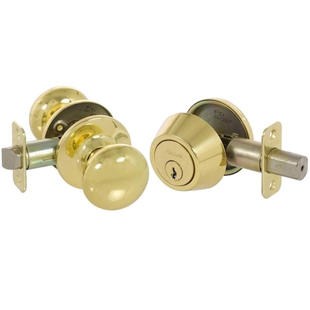 Propation Polished Brass Saxon Knob Combo Deadbolt Box Pack PR3985687
