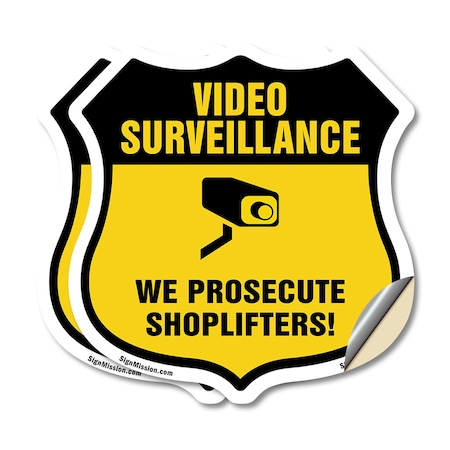 Signmission Video Surveillance Shield Sign We Prosec, 6 inch X 6 inch, Vinyl Decal, 2PK SHI-D-2PACK-6-471