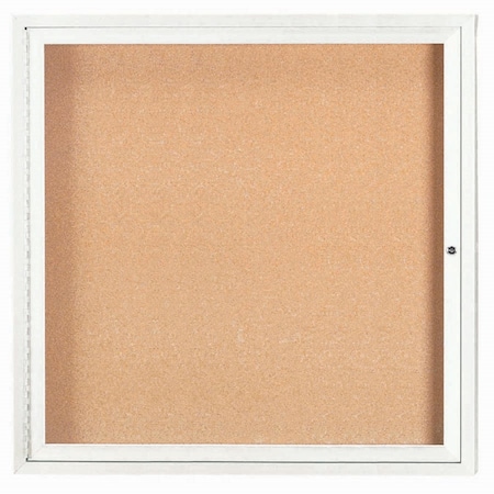 Aarco Enclosed Natural Pebble Grain Cork Bulletin Board w/ White Powder Coated Al Frame, 36''Hx36''W DCC3636RW
