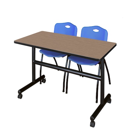 Regency Kobe Flip-Top Training Nesting Table W/ 2 M Stack Chairs, 48 in W, 30 in L, Noble Oak MKFT4830NO47BE