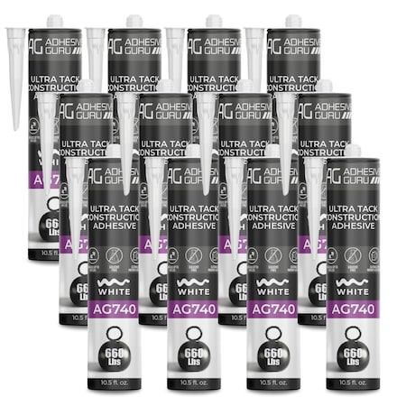 Adhesive Guru AG740 Ultra Tack Adhesive, Hybrid Construction Sealant, 10.5 fl oz, Waterproof, Paintable, 12PK adgr_ULTack_AG740_12pk