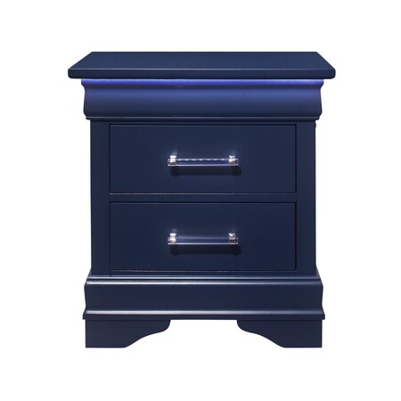 Homeroots 24" Blue Wood Lighted Two Drawer Nightstand 482397