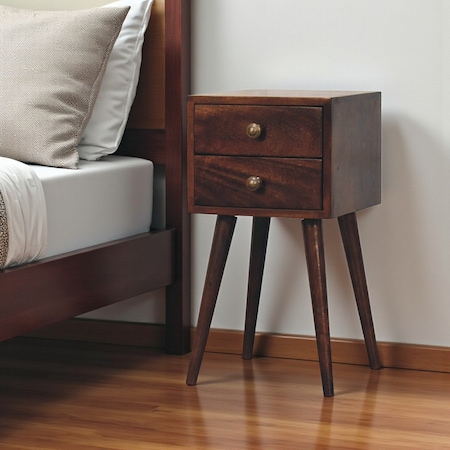 Homeroots 22" Walnut Solid Wood Square Two Drawer Nightstand 651540