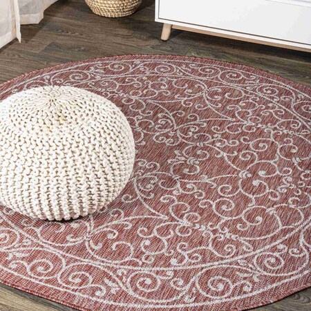 Jonathan Y Charleston Vintage Filigree Textured Weave Red/Beige 5 ft Round Indoor/Outdoor Area Rug SMB106B-5R