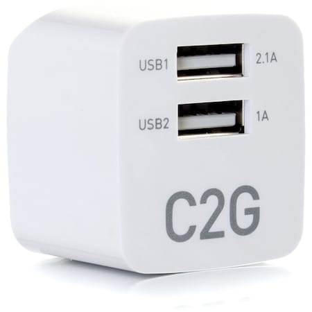 C2G 2-PORT USB WALL CHARGER - AC TO USB ADAPTER, 5V 2.1A OUTPUT 22322