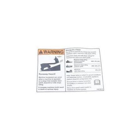 Genie REPLACEMENT DECAL, WARNING, RUNAWAY 1281183GT
