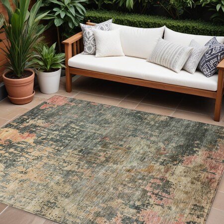 Homeroots 10' X 14' Sage Gray And Pink Abstract Washable Indoor Outdoor Area Rug 606127