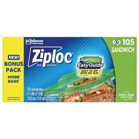 Ziploc Grip 'n Seal Technology Clear Sandwich Bag, 105PK 01357