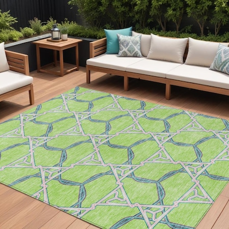 Homeroots 9' X 12' Lime Green And Blue Geometric Washable Indoor Outdoor Area Rug 613510