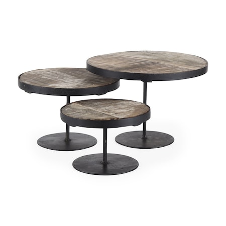 Homeroots Set of Three Brown Solid Wood Hand Finished Round Vanity Tray 731282