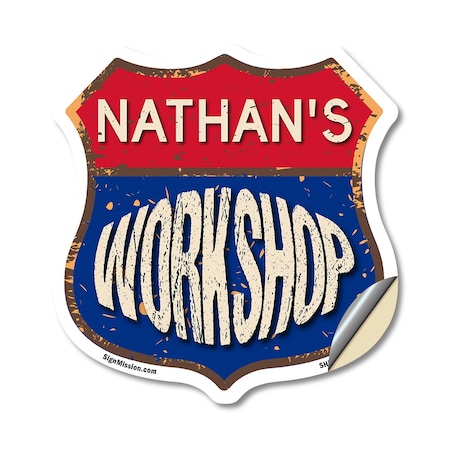 Signmission Nathan's Workshop, 18 Inch X 18 Inch, Vinyl Decal SHI-D-18-489-NATHAN