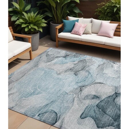 Homeroots 10' X 14' Teal Abstract Washable Non Skid Indoor Outdoor Area Rug 559540