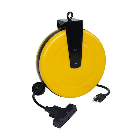 Alert Reel Mfg ProReel Retractable Cord Reel, 10 Amp, 30' 16/3 SJTW, w/Circuit Breaker and Tri Tap Outlets 5000A-30GF-CB