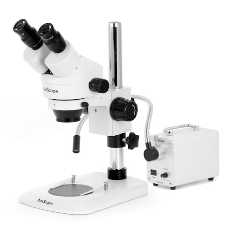Amscope SM-1 Zoom Binocular Stereo Microscope 3.5X-180X w/30W LED Fiber Optic Single Gooseneck Light and 8M SM-1BNZZ-30WS-8M