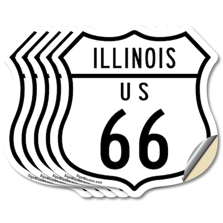 Signmission Illinois Route Marker Shield Sign Us 66, 4 inch X 4 inch, Vinyl Decal, 5PK SHI-D-5PACK-4-382