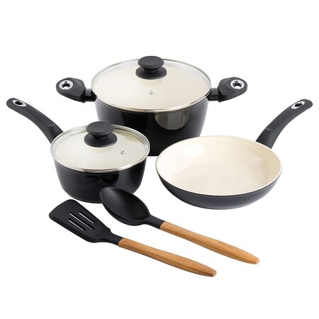Gibson Home Plaza Cafe 7 Piece Forged Aluminum Cookware Set in Black 96892.07R