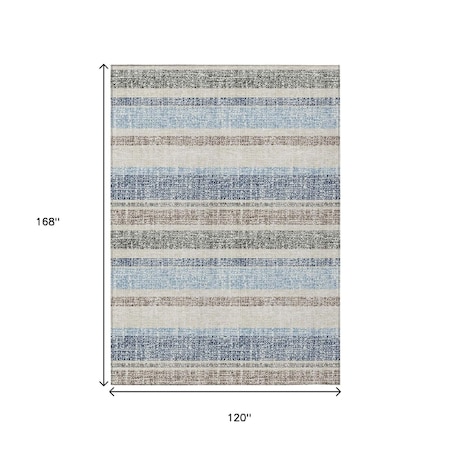 Homeroots 10' X 14' Navy Blue And Beige Striped Washable Indoor Outdoor Area Rug 632232